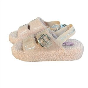 Juicy Couture Fur slides slippers slingback faux fur Blush pink color NWT